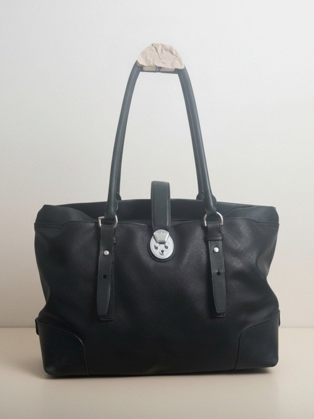 TUMI Villa Turin Black Leather Trim Work Travel Tote 73105D2 EUC Corpcore Luxury